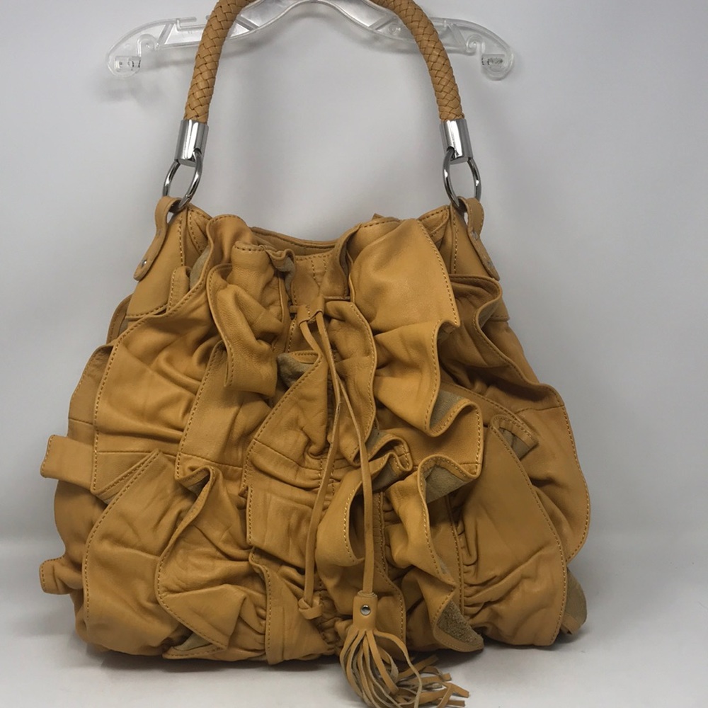 Adrienne Vittadini Ruffle Leather Golden Shoulder Bag